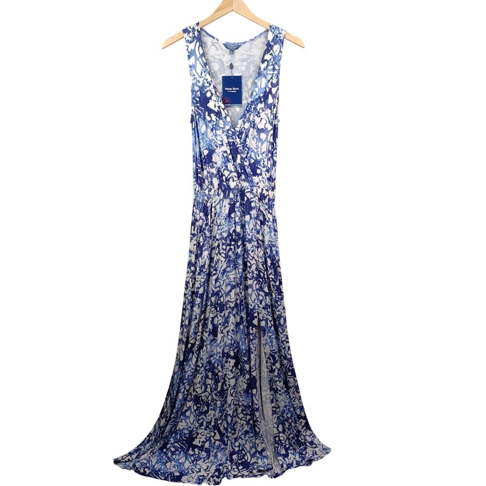 Peter Som for Design Nation Women's Wrap Maxi Dress XS Blue Pockets Boho Hippie‎